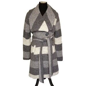 Antoni & Alison Chunky Gray White Wool Blend Coat Size 10 Belt Textured
